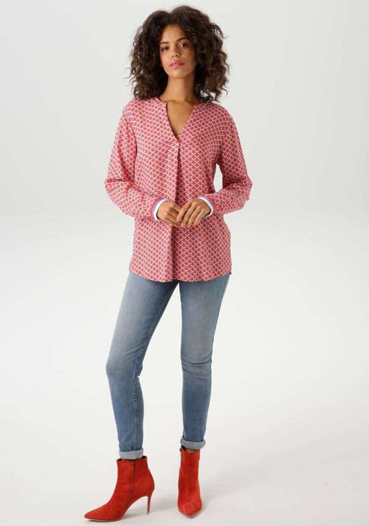 Aniston | Dames | Blouse | Graphic print | Rood - Blauw - Wit