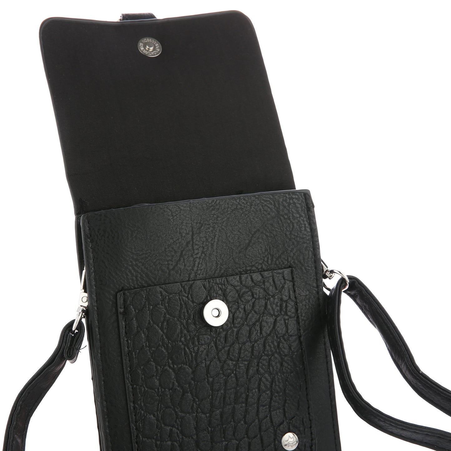 Michelle | Telefoontasje | Crossbody | Effen met croco accent | Franjes | Zwart