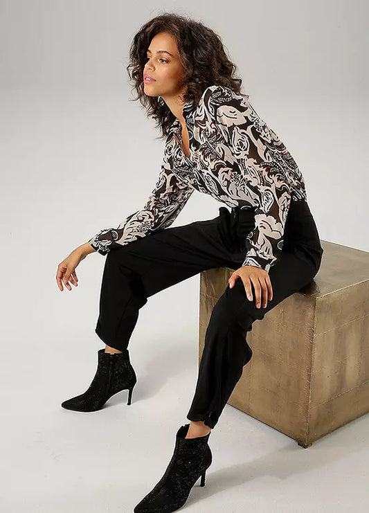 Aniston | Dames | Blouse | Soepelvallend | Bloemenprint | Zwart - off white