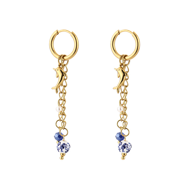 Sunset Fashion | Ketting Oorbellen Set " Zee" | 2 delig | Stainless steel - Blauw
