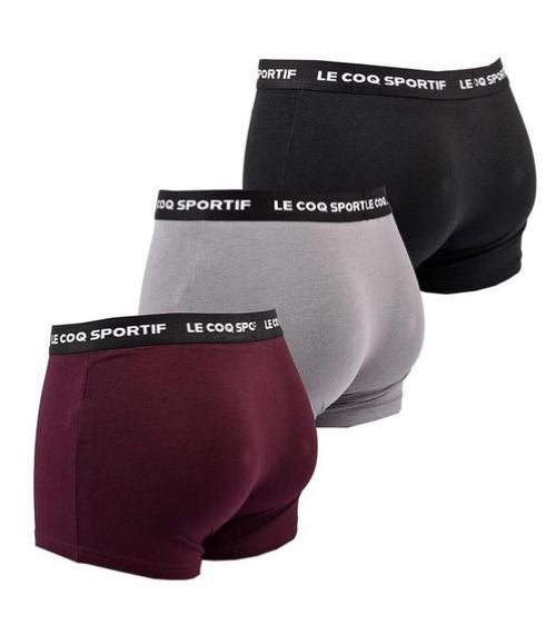 Le Coq Sportif | Heren | Boxershorts 3 Pack | Cotton Stretch | Zwart/Grijs/Bordeaux | Comfortabele boxers