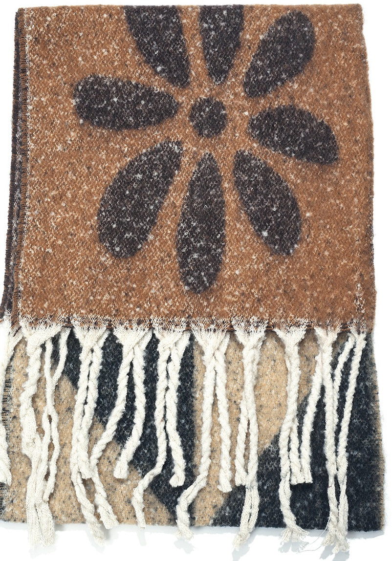 Sjaal | Bloemen design | Bruin Blauw Multi | 190x40 cm. | Zacht en comfy (kopie) (kopie)