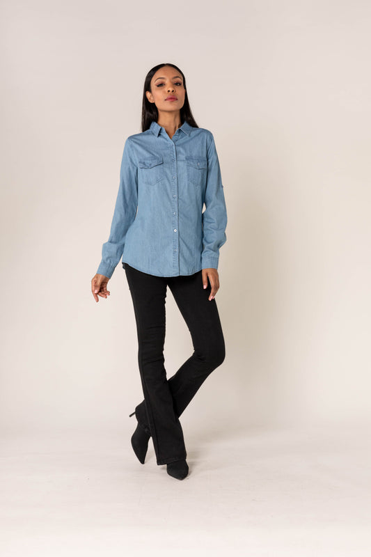 Nina Carter | Dames | Blouse | Blauw - Denim | Light Blue