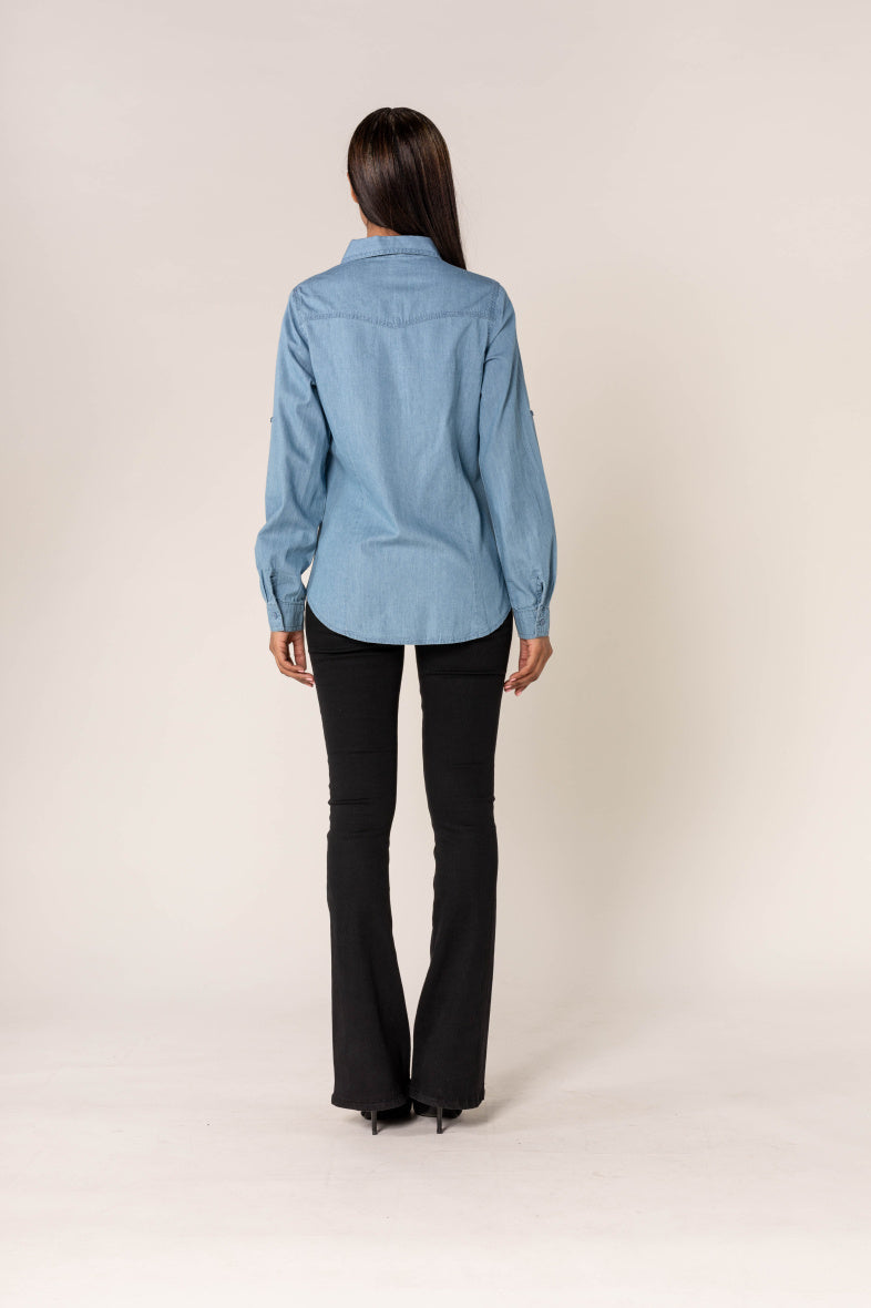 Nina Carter | Dames | Blouse | Blauw - Denim | Light Blue