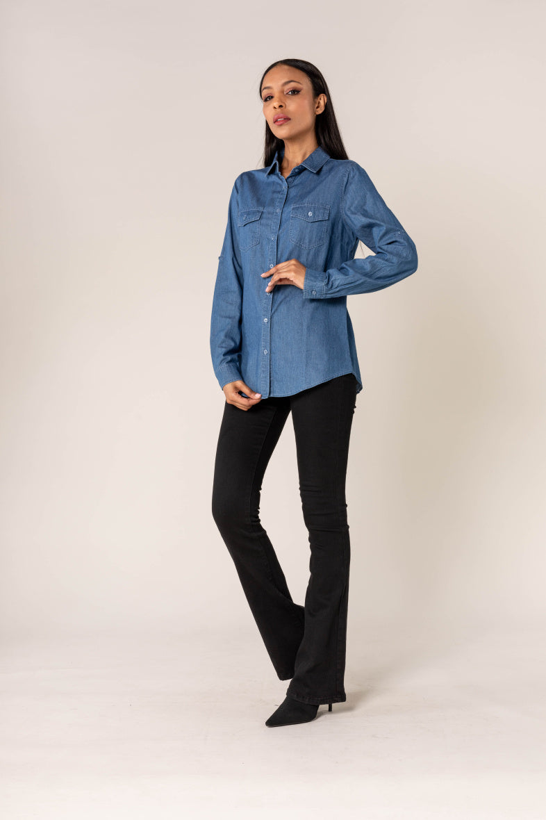 Nina Carter | Dames | Blouse | Blauw - Denim | Denim Blue