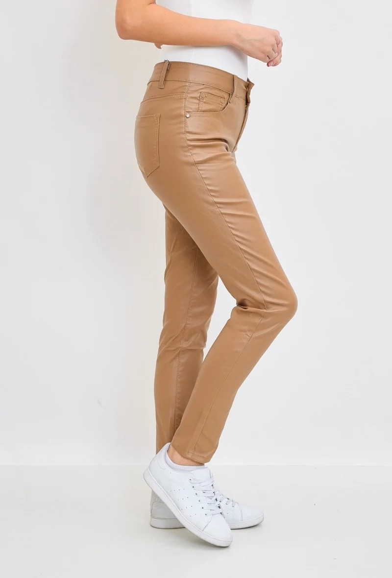 I Dodo | Dames | "Leren " Coated slim pants | High waist | Camel