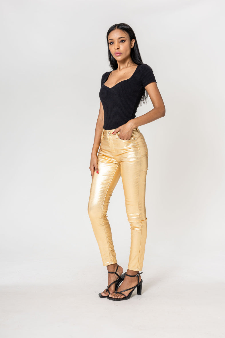Nina Carter | Dames | Coated push up pants | Slim Fit | Goud