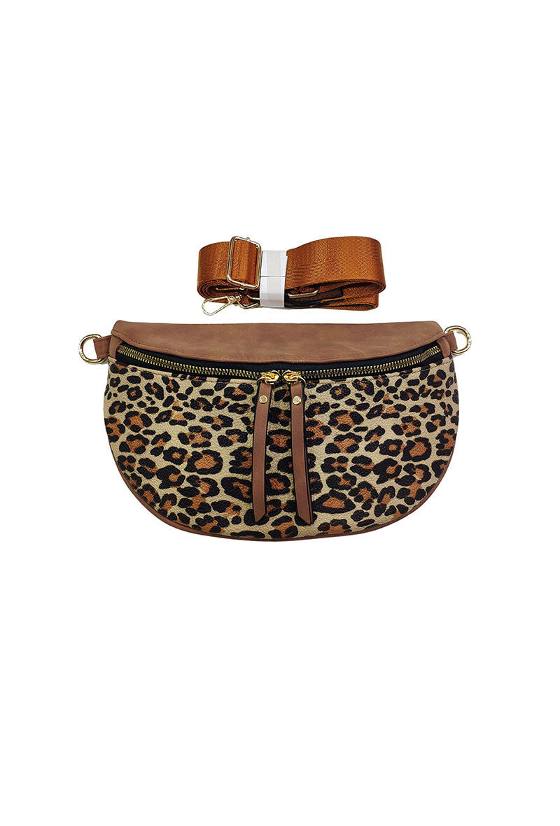 "Leren" Tas | Bodybag | Luipaard dessin | Luxe shouderband | Zwart