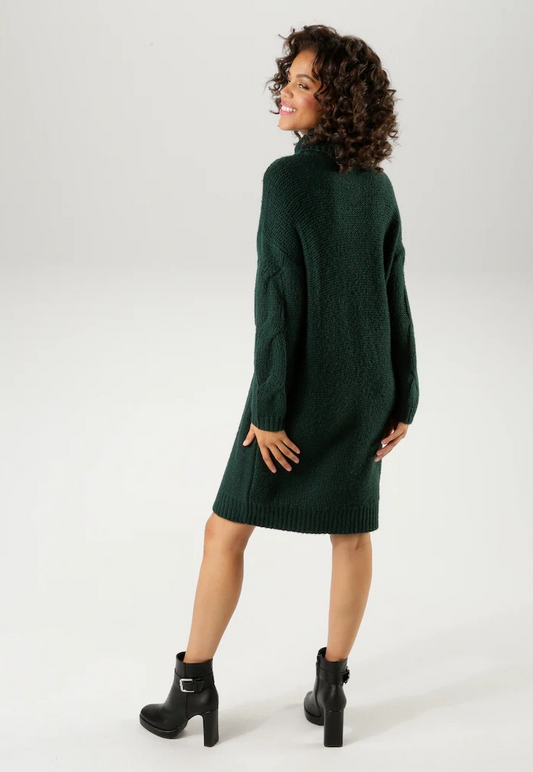 Aniston | Dames | Oversized Gebreide Jurk | Kabel |Groen