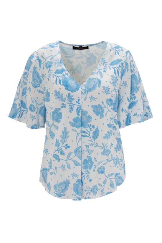 Aniston | Dames | Blouse | Soepelvallend | Bloemenprint | Blauw - wit