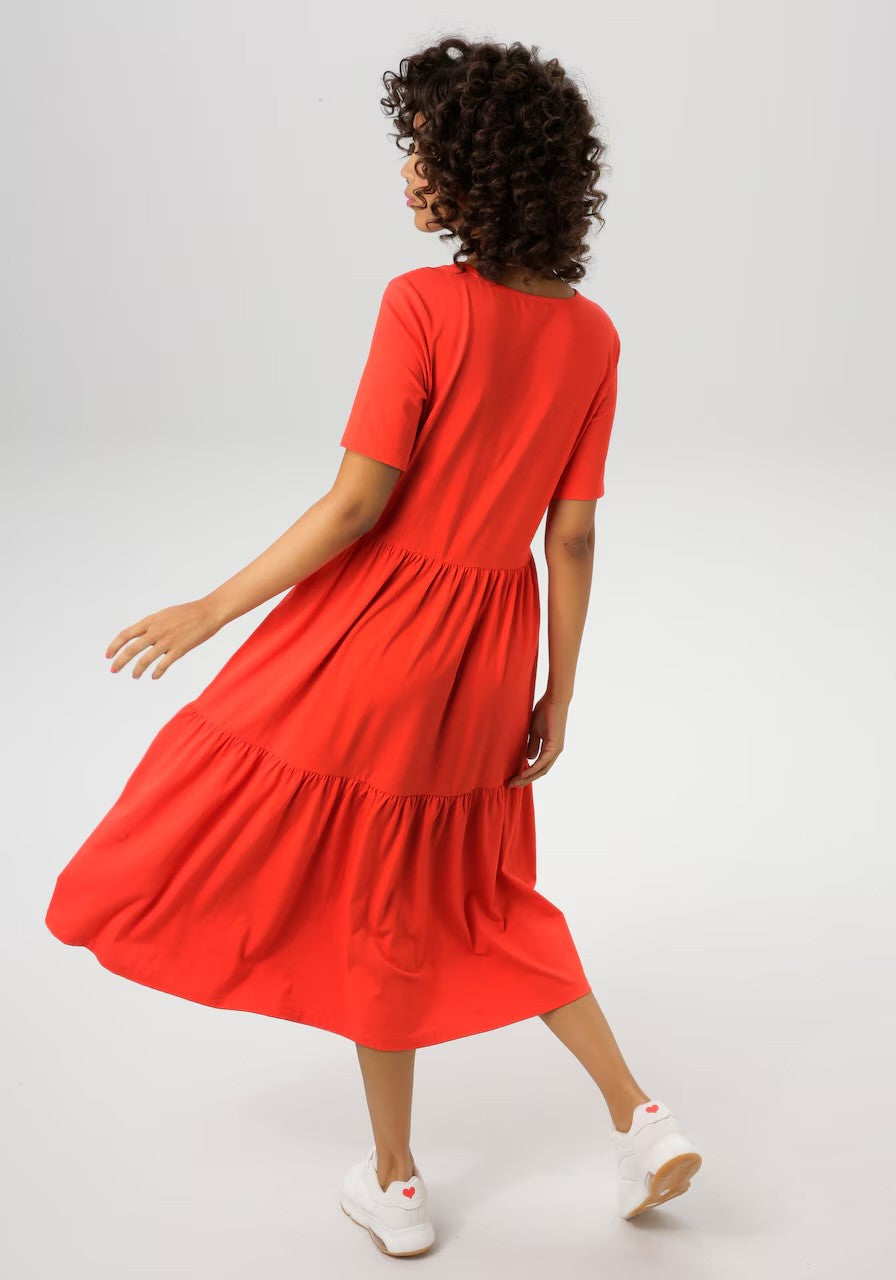 Aniston | Dames | Jurk | Jersey | Soepel en zwierig | Rood