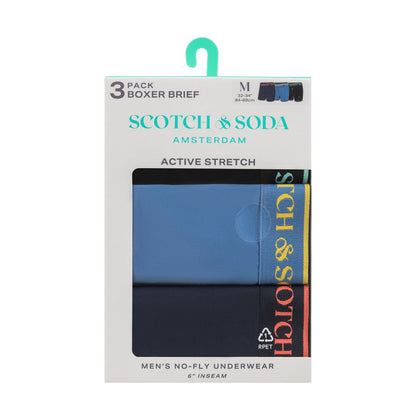Scotch & Soda | Heren | Boxer | Active Stretch Briefs | 3-pack | Performance Fit | Zwart Blauw