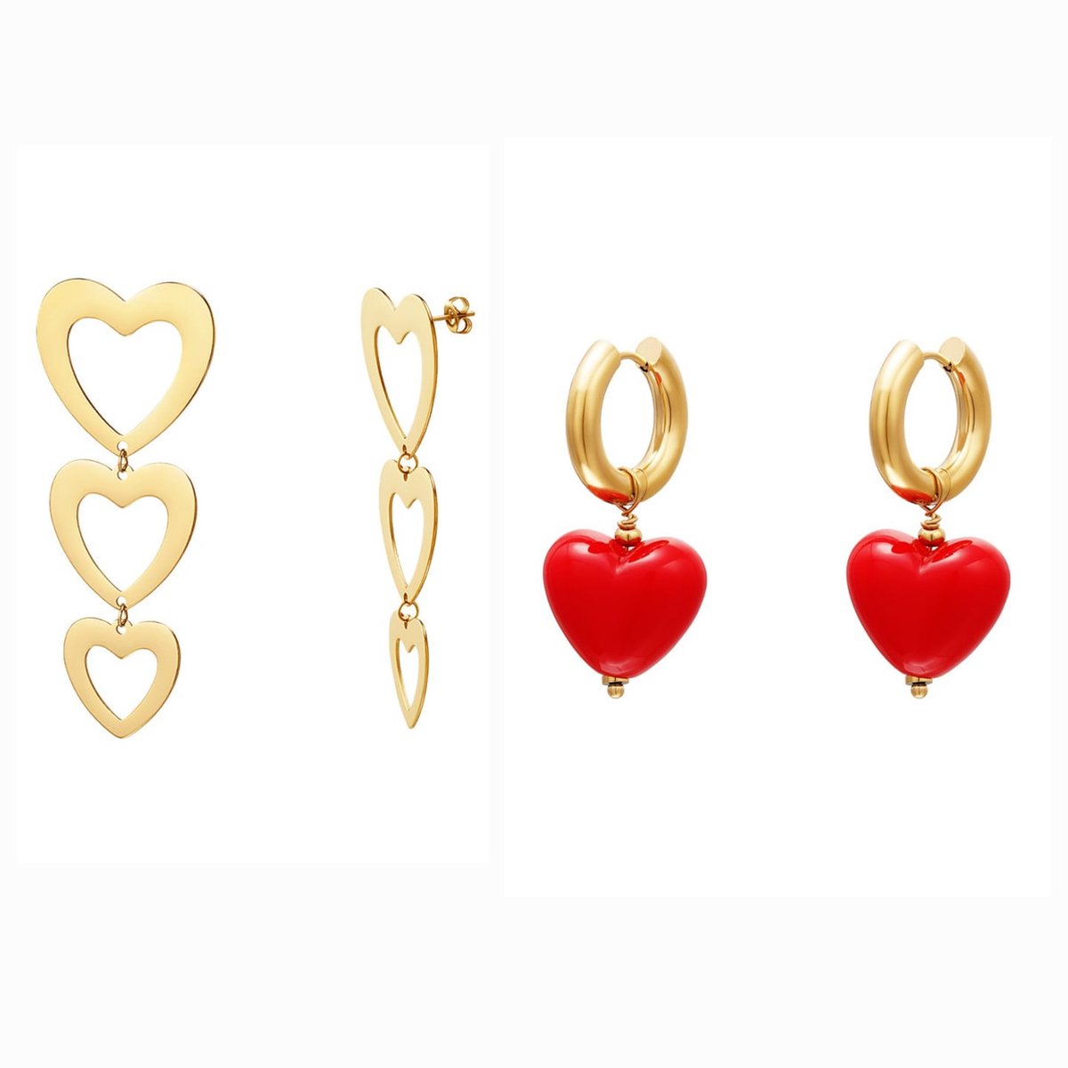 Yehwang | Oorbellen | 2 delig "earparty Love" | stainless steel