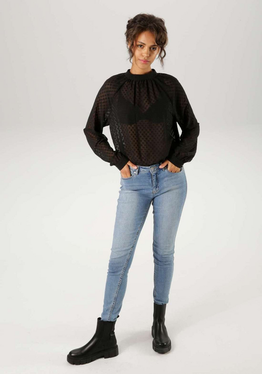 Aniston | Dames | Blouse | Feestelijk | Gestippeld Transparant | Zwart