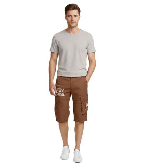FQ1924 Mael | Heren | Cargo Bermuda | 100% Katoen | Regular Fit | Print | Zomer Shorts | Bruin(kopie)