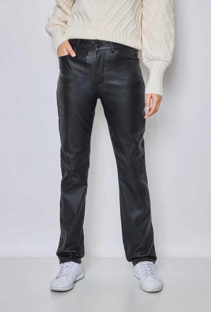 Ky creation denim | Dames |  "Leren " Coated straight fit | High waist | Zwart