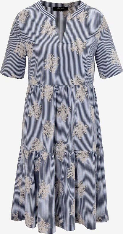 Aniston | Dames | Jurk | Boho stijl | Streep met uniek borduursel | Blauw -Wit