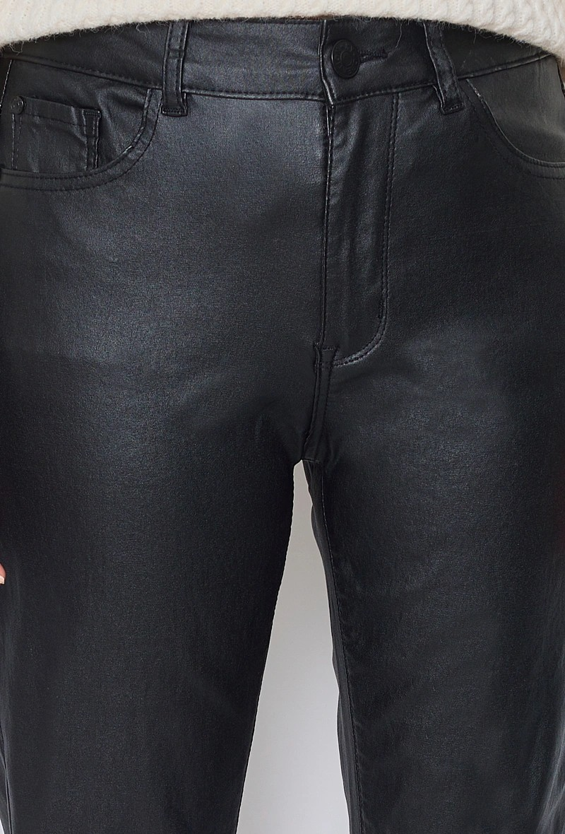 Ky creation denim | Dames |  "Leren " Coated straight fit | High waist | Zwart