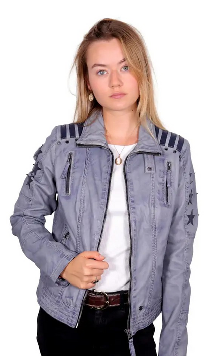 KangaROOS | Dames | "Rocking" leren jack | Faded blue - grey