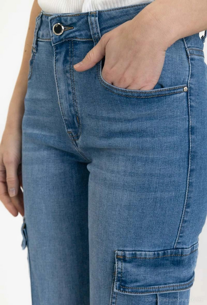 Realty | Dames | Cargo Denim straight fit | Blue washed