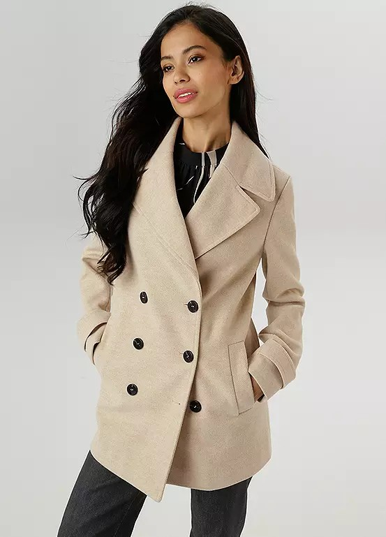 Aniston | Dames | Korte Mantel | Double Breasted | Reverskraag | Beige