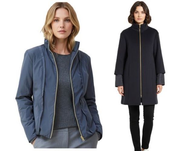 Dames | 2-in-1 Wollen Mantel en Dons Jack |  Midnight Blue Blauw