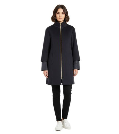 Dames | 2-in-1 Wollen Mantel en Dons Jack |  Midnight Blue Blauw