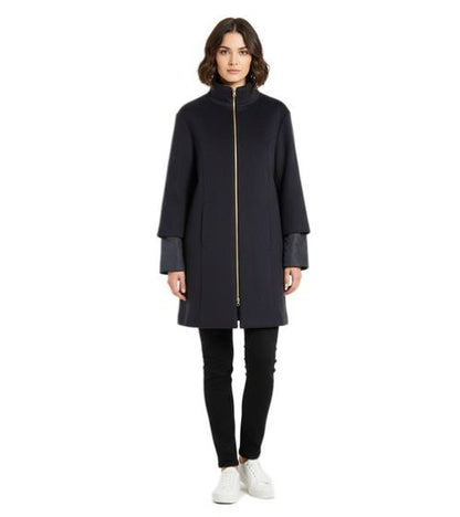 Dames | 2-in-1 Wollen Mantel en Dons Jack |  Midnight Blue Blauw