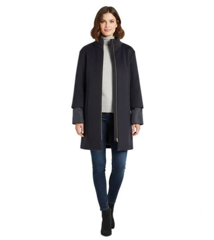 Dames | 2-in-1 Wollen Mantel en Dons Jack |  Midnight Blue Blauw
