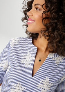 Aniston | Dames | Jurk | Boho stijl | Streep met uniek borduursel | Blauw -Wit
