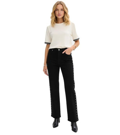 Jeans | Dames | Sierlijke studs | High waist | Zwart