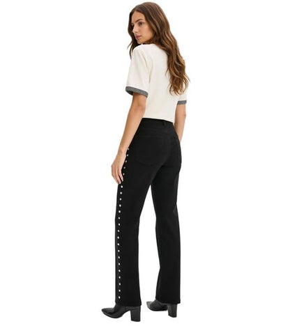 Jeans | Dames | Sierlijke studs | High waist | Zwart