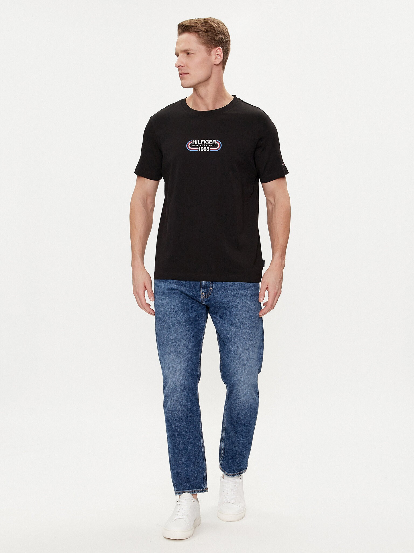 Tommy Hilfiger | Heren | Track logo Crew neck Tee | Black / Zwart