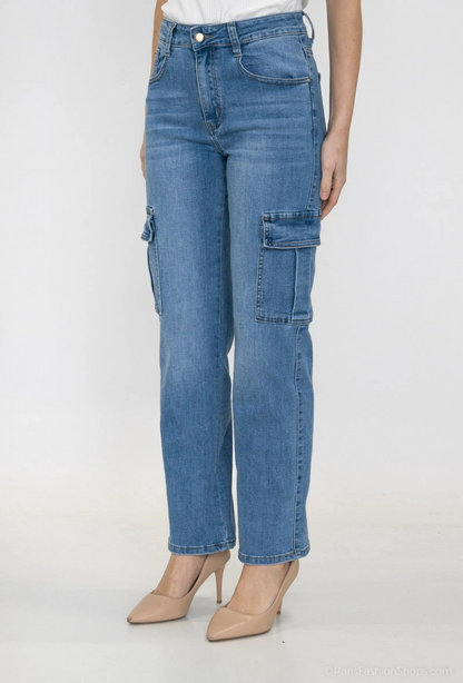 Realty | Dames | Cargo Denim straight fit | Blue washed