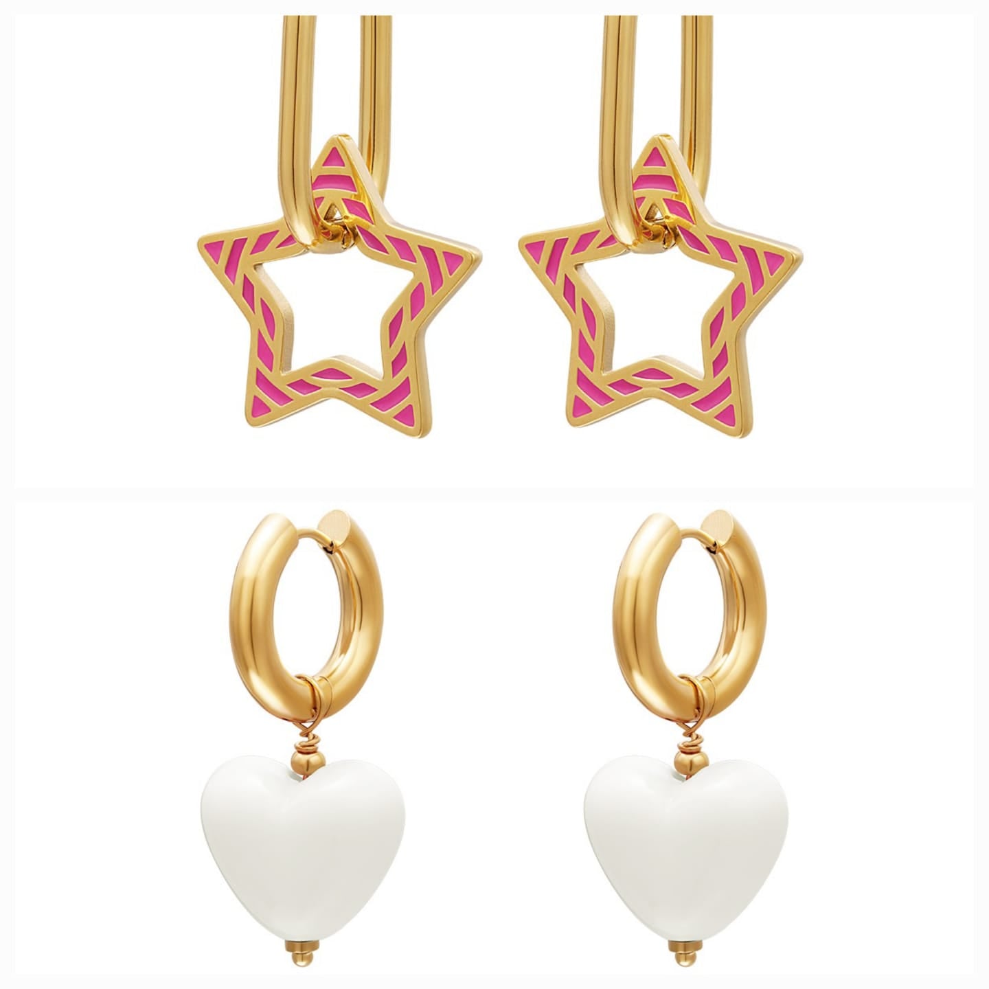 Yehwang | Oorbellen | 2 delig "earparty Star" | stainless steel