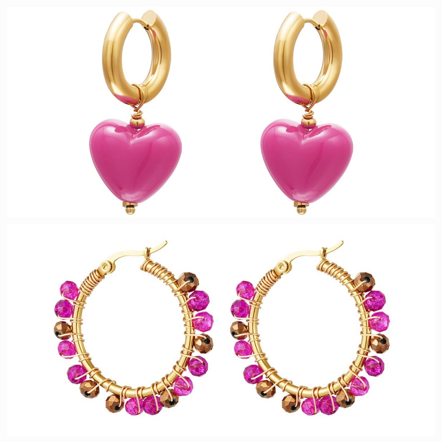 Yehwang | Oorbellen | 2 delig "earparty Heart" | stainless steel