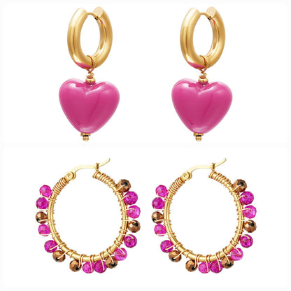 Yehwang | Oorbellen | 2 delig "earparty Heart" | stainless steel