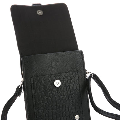 Michelle | Telefoontasje | Crossbody | Effen met croco accent | Franjes | Zwart