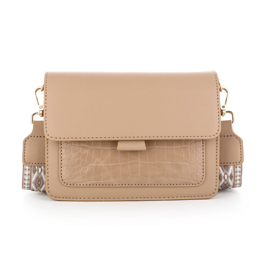 Schoudertas | effen met kroko effect | Beige