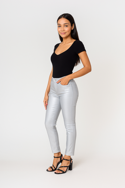 Nina Carter | Dames | Coated push up pants | Slim Fit | Zilver