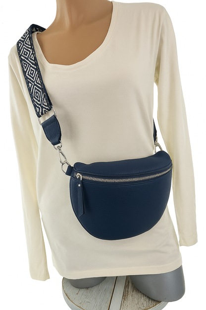 "Leren" Tas | Bodybag | Navy | Luxe schouderband
