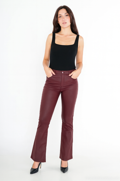 Miss Fanny | Dames | Oil Coated | push-up | Leren - Flared pants | Bordeaux warm rood