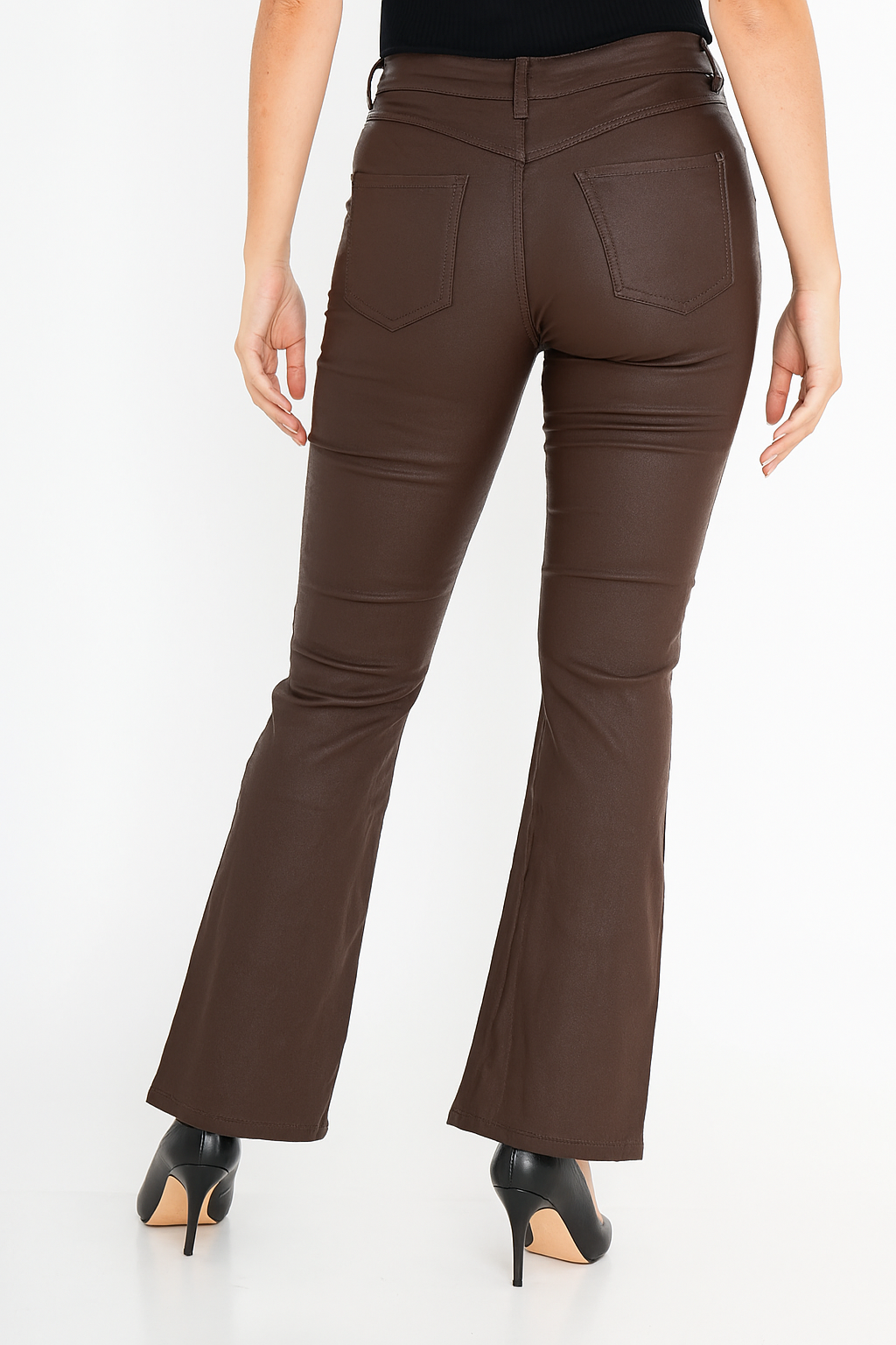 Miss Fanny | Dames | Oil Coated | push-up | Leren - Flared pants | Koffie Bruin