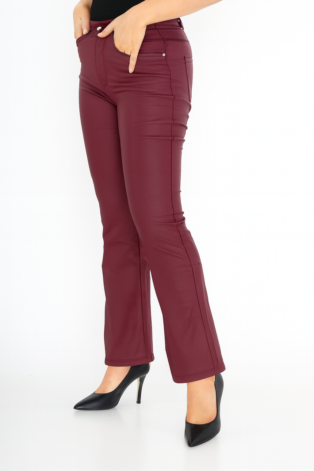 Miss Fanny | Dames | Oil Coated | push-up | Leren - Flared pants | Bordeaux warm rood