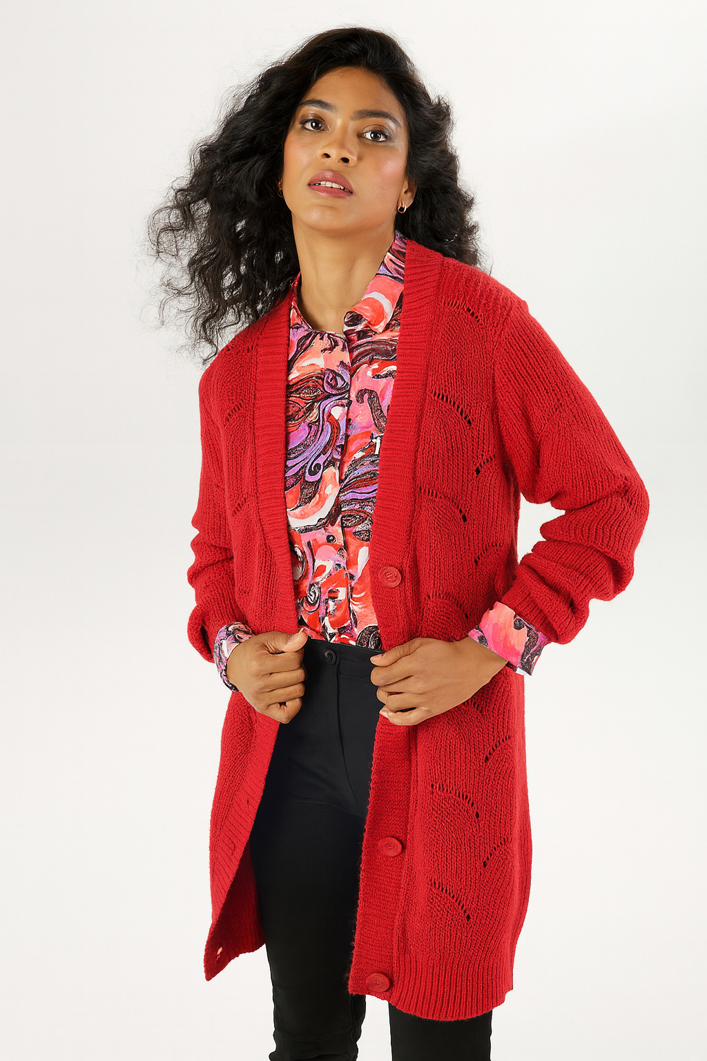 Aniston | Dames | Vest | Kanten breipatroon | Rood