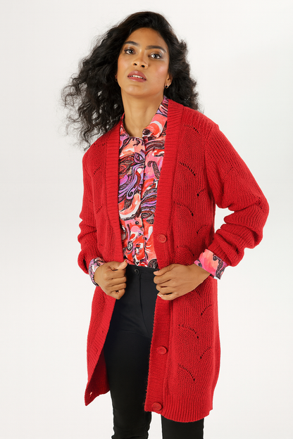 Aniston | Dames | Vest | Kanten breipatroon | Rood