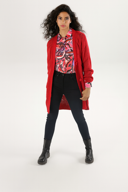 Aniston | Dames | Vest | Kanten breipatroon | Rood