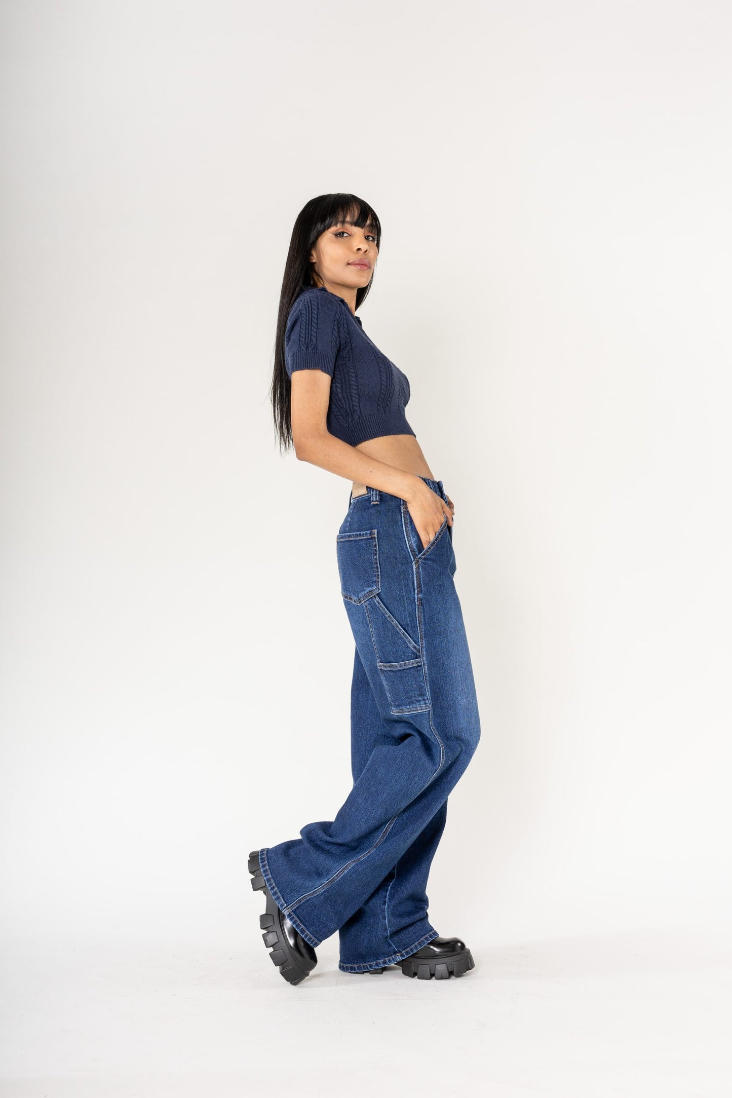 Nina Carter | Dames | Worker carpenter Jeans | Dark Denim