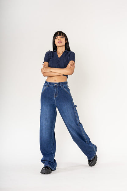 Nina Carter | Dames | Worker carpenter Jeans | Dark Denim
