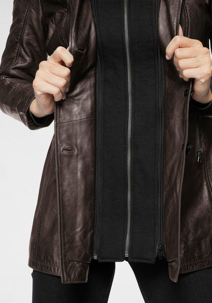 Gipsy | Dames | Leren long blazer |  Donker bruin